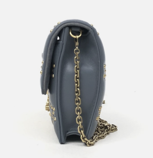 Dior Addict Studded Medium Flap Bag Blue Grey Leather