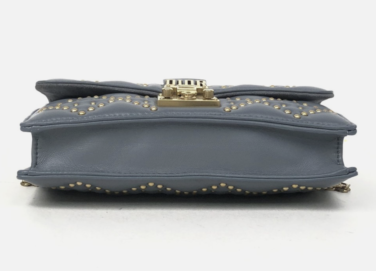 Dior Addict Studded Medium Flap Bag Blue Grey Leather