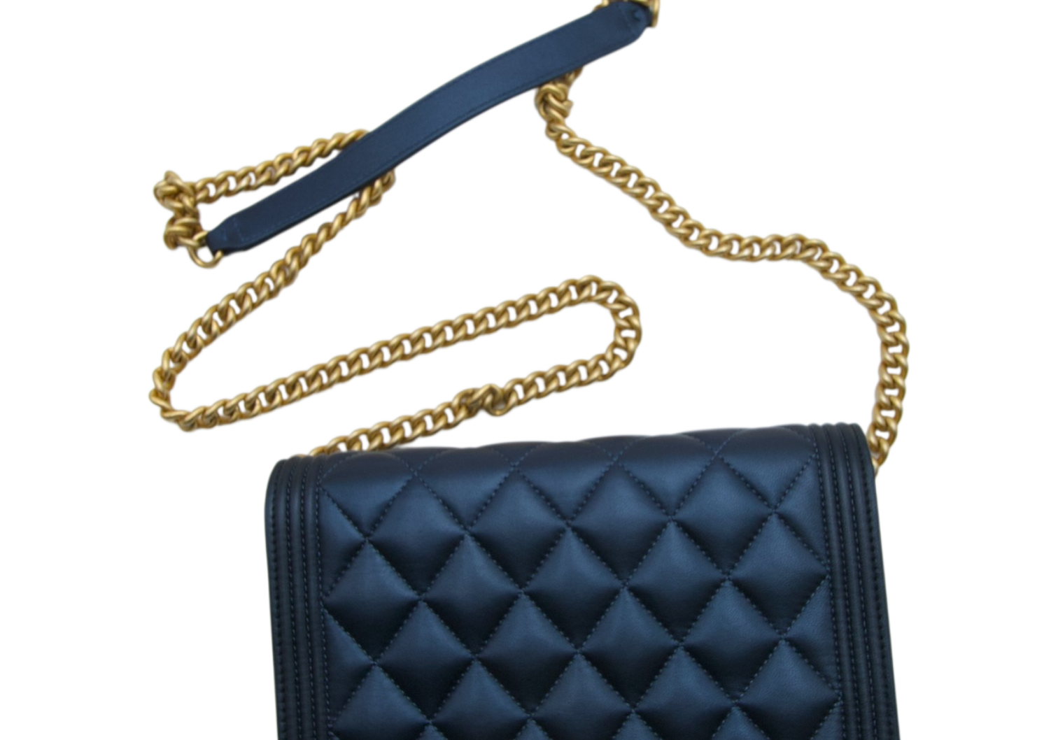 Chanel Boy Wallet On Chain Iridescent Blue Leather