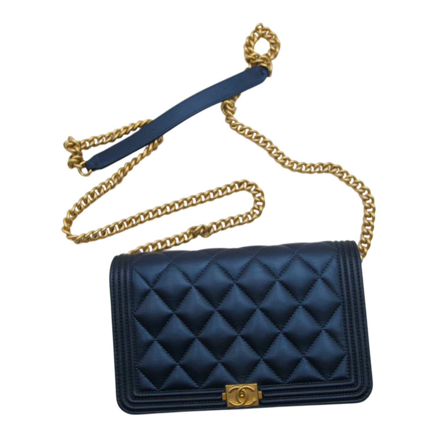 Chanel Boy Wallet On Chain Iridescent Blue Leather