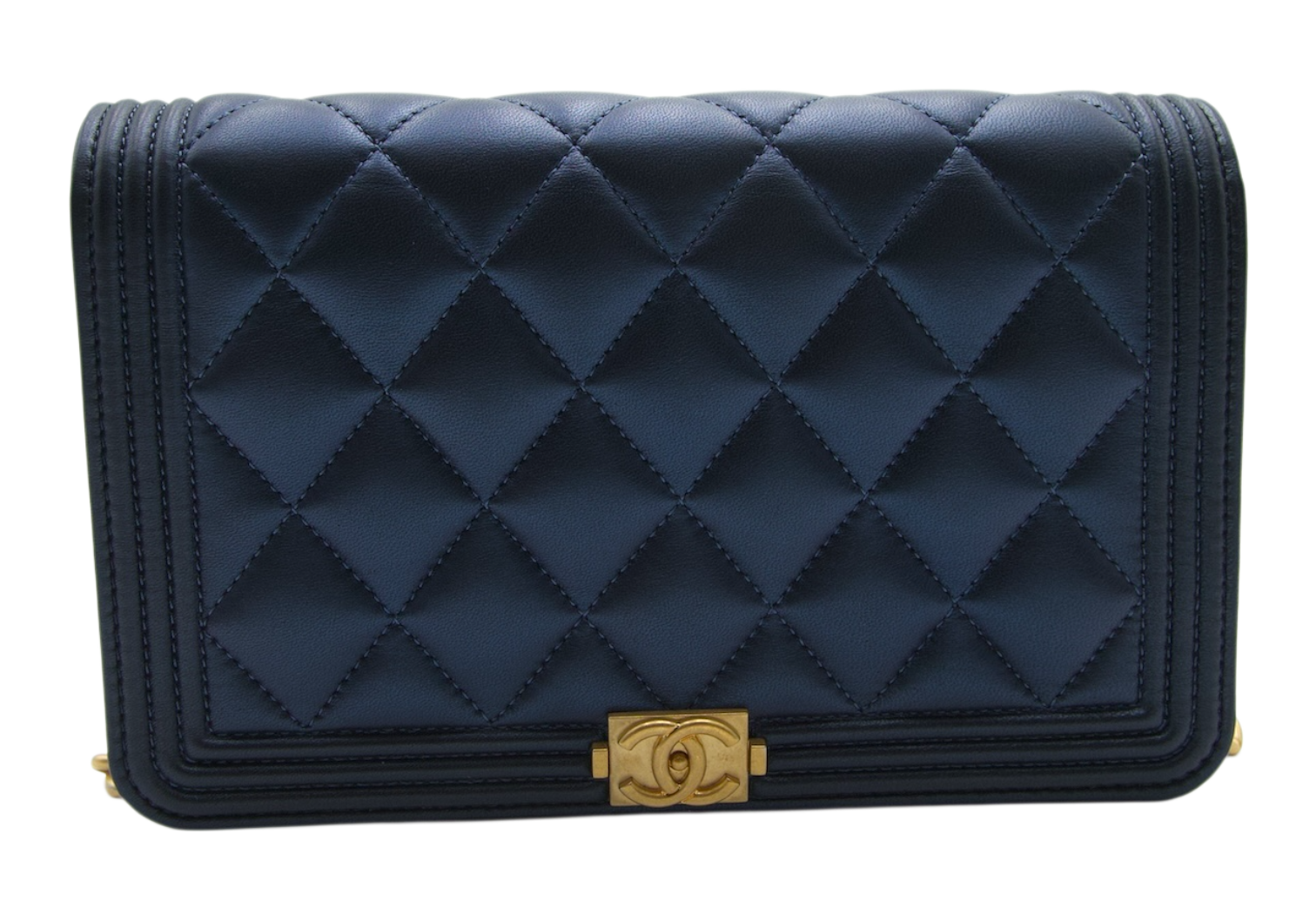 Chanel Boy Wallet On Chain Iridescent Blue Leather