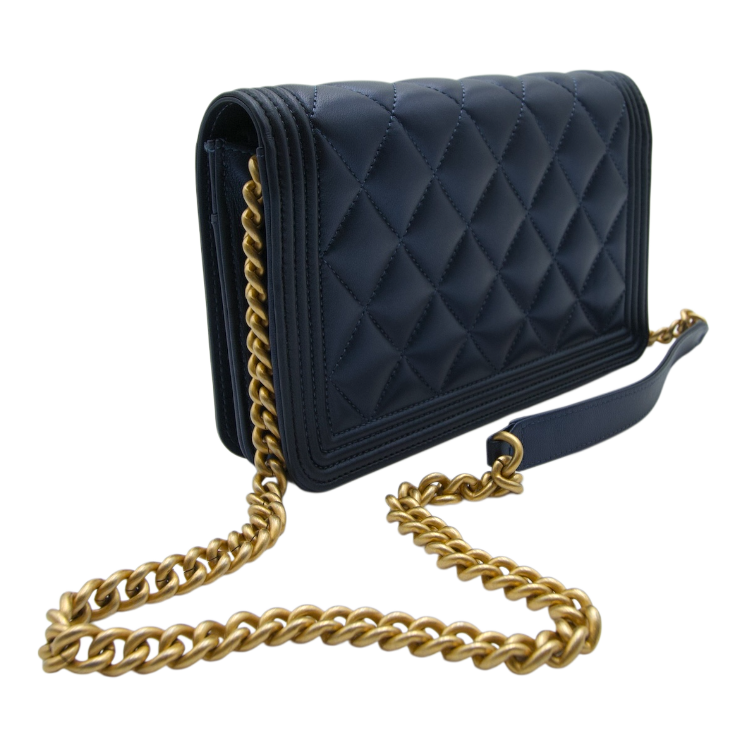 Chanel Boy Wallet On Chain Iridescent Blue Leather