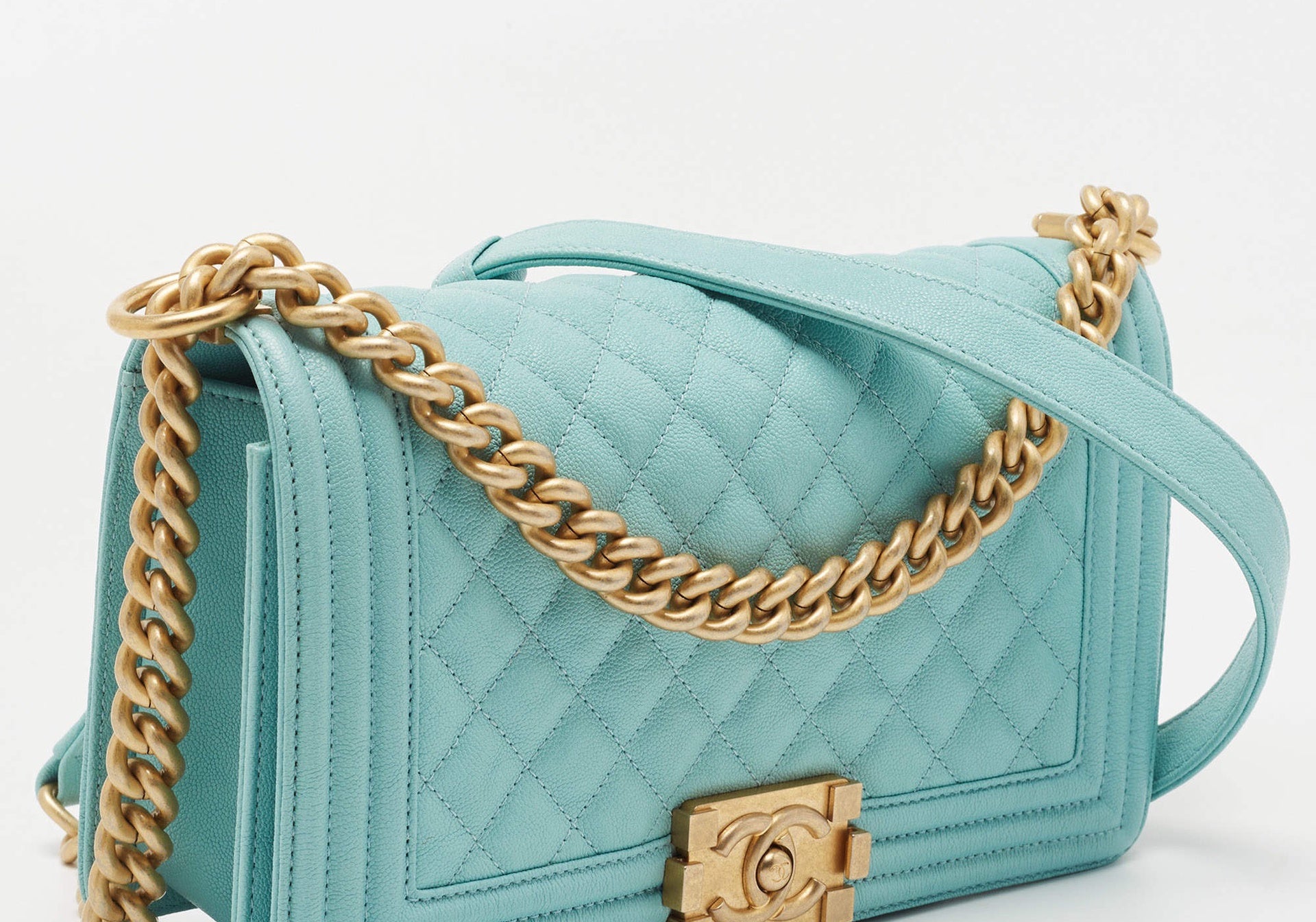 Chanel Boy Shoulder Bag Tiffany Blue Caviar Leather
