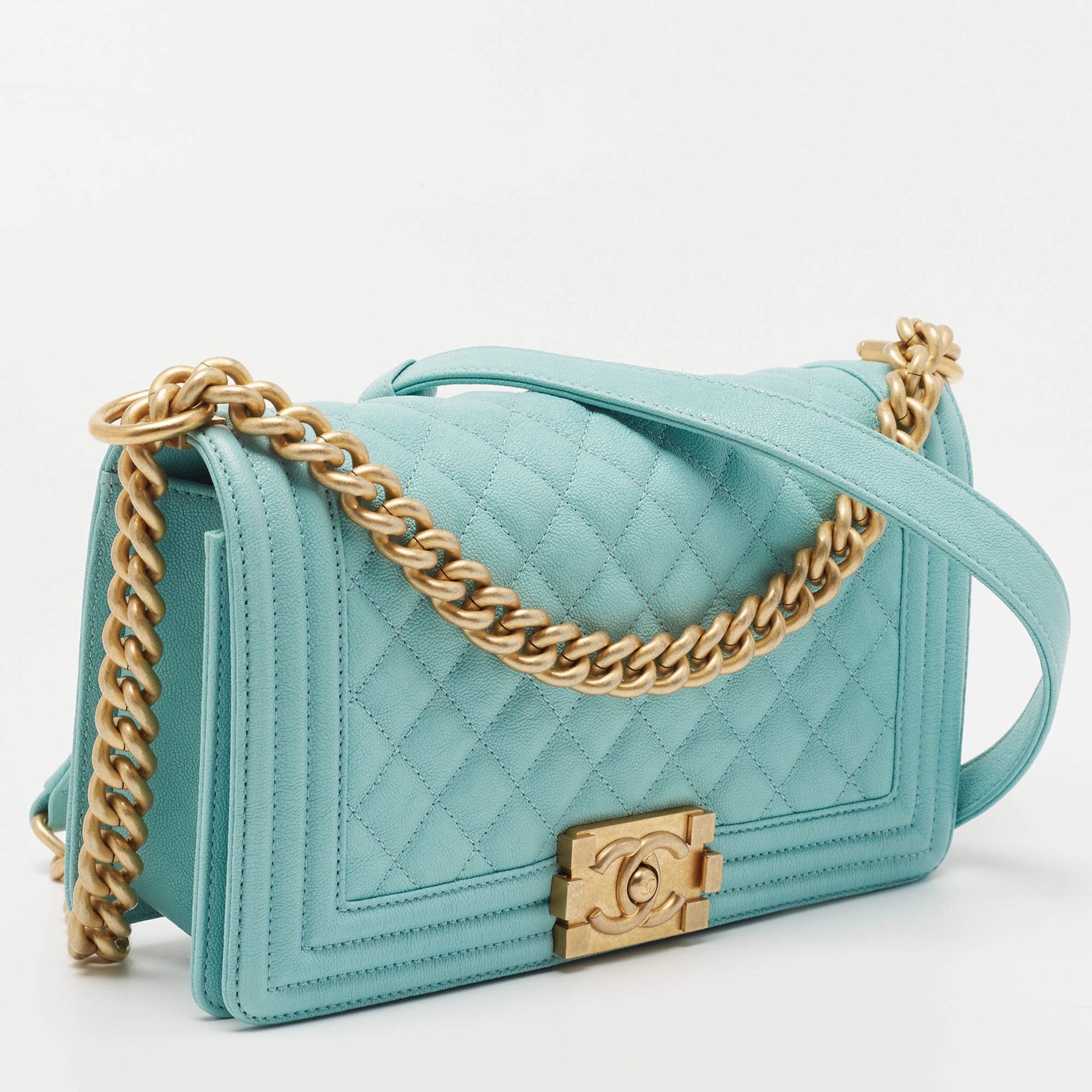 Chanel Boy Shoulder Bag Tiffany Blue Caviar Leather
