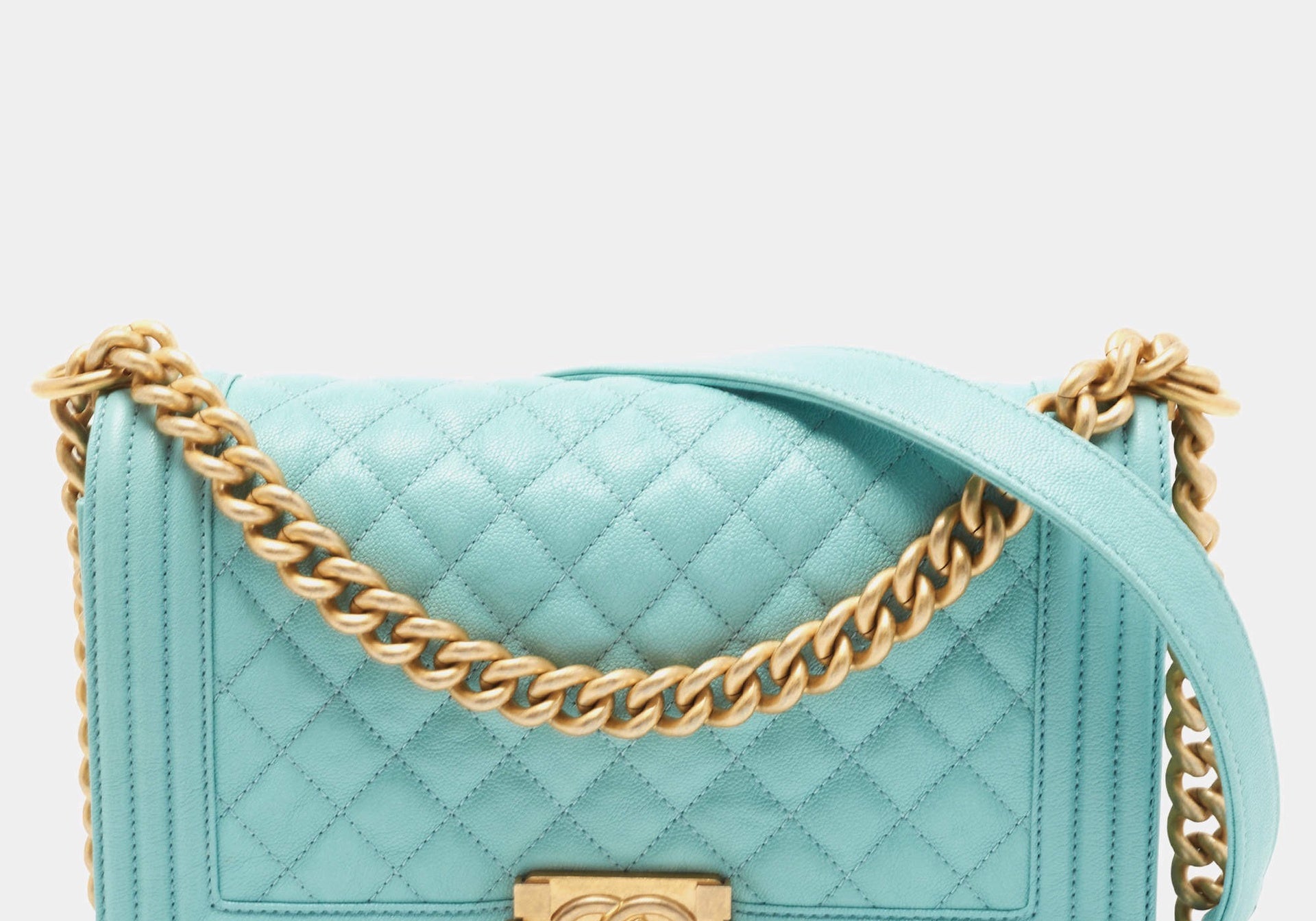 Chanel Boy Shoulder Bag Tiffany Blue Caviar Leather
