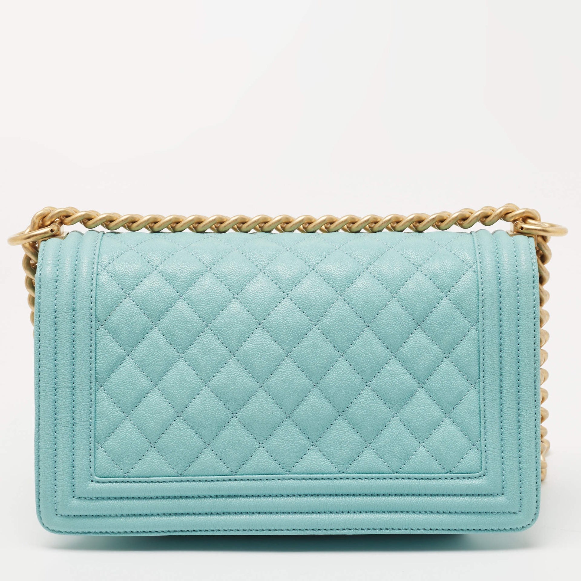 Chanel Boy Shoulder Bag Tiffany Blue Caviar Leather