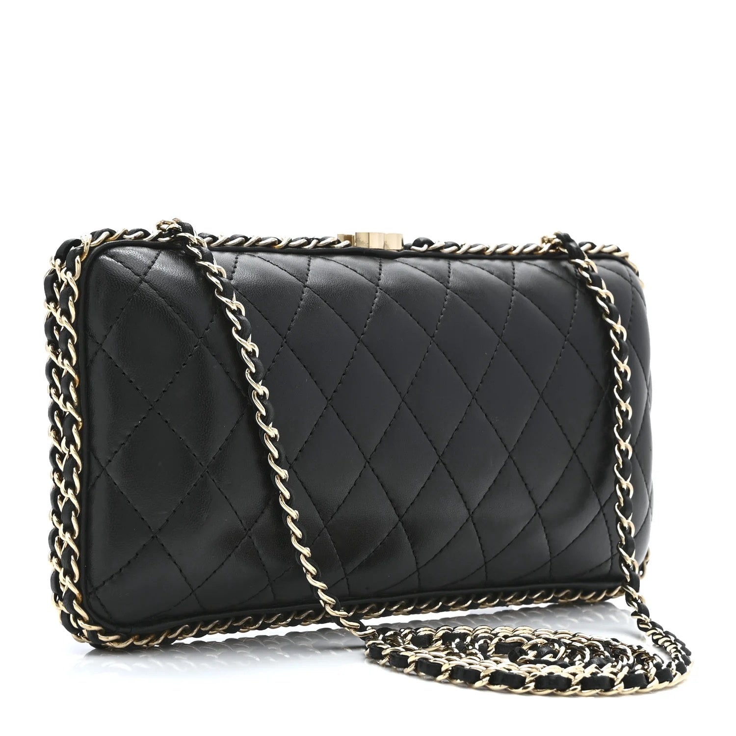 Chanel Double Chain Around Clutch Black Quilted Lambskin Leather