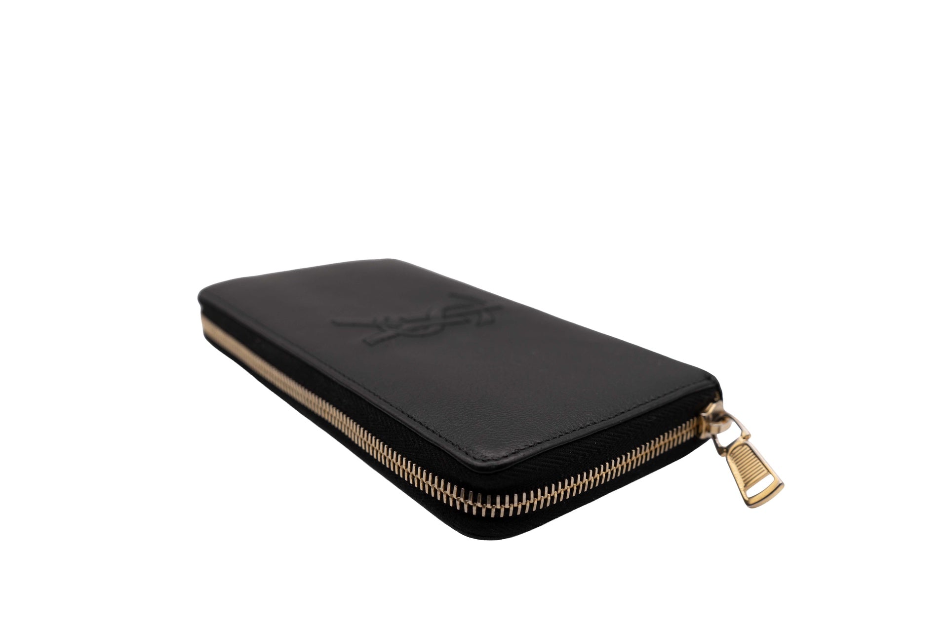 YSL Saint Laurent Chevrette Black Zip Around Wallet