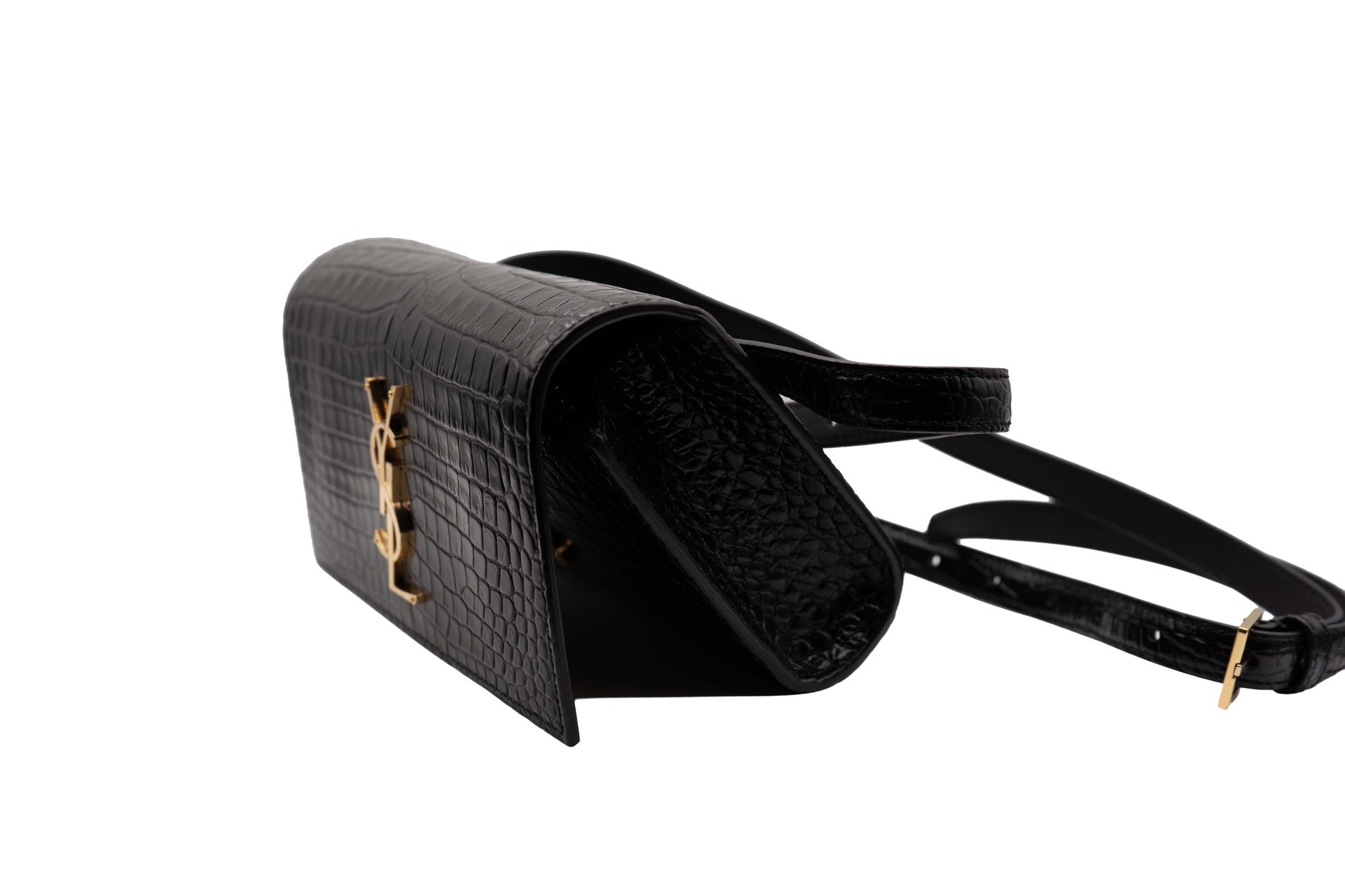 Saint Laurent Kate Crocodile Belt Bag Black
