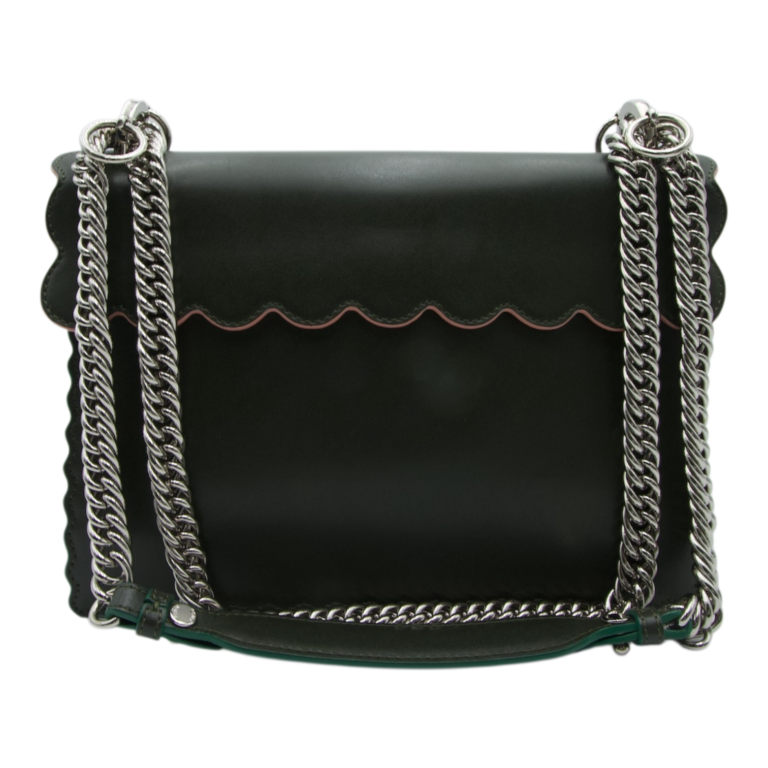 Fendi  Flowerland Kan Green Leather Shoulder Bag