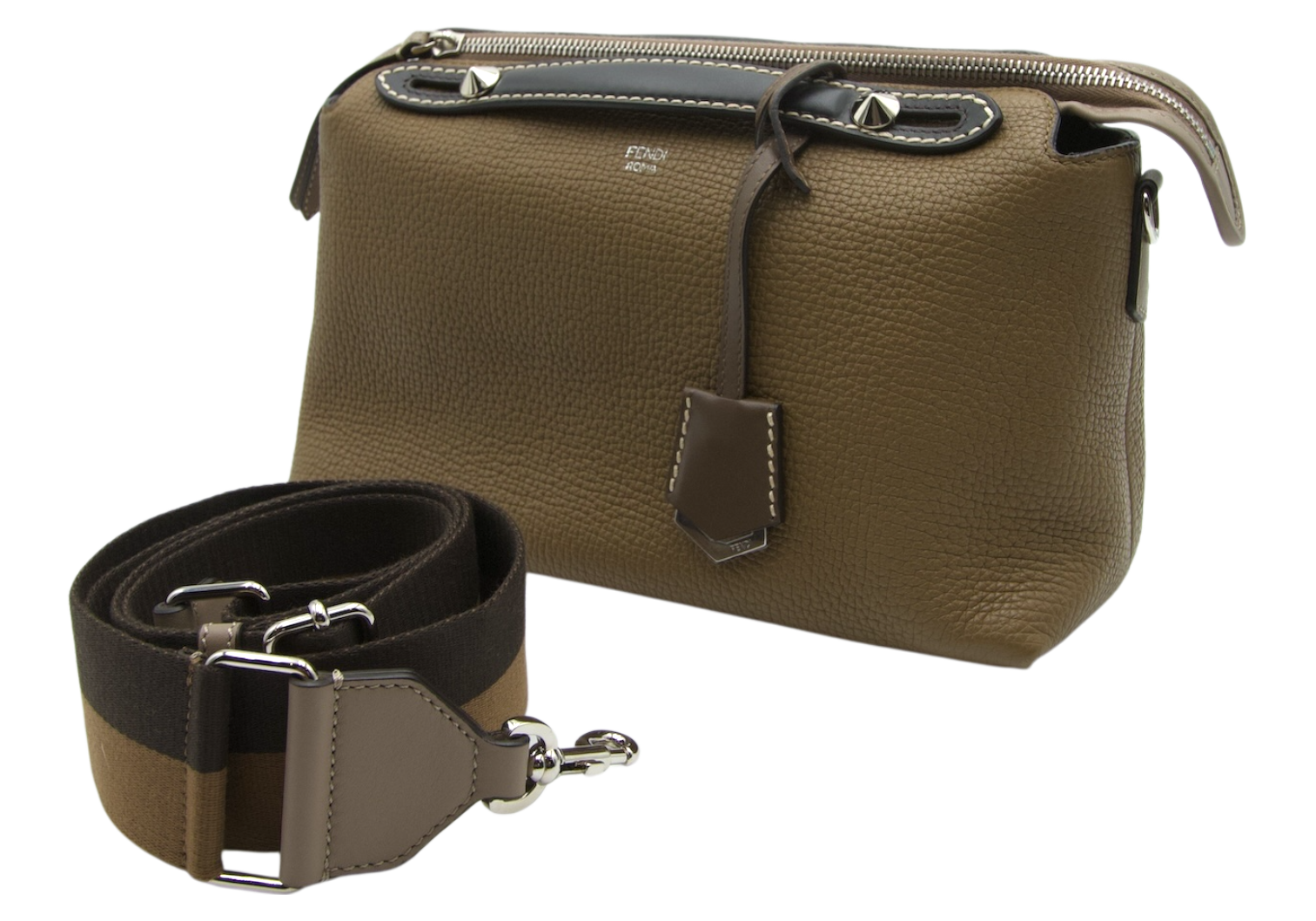 Fendi By The Way Boston Bag Olive Green and Brown