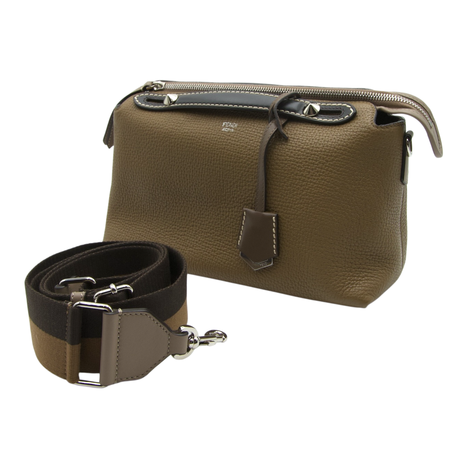 Fendi By The Way Boston Bag Olive Green and Brown