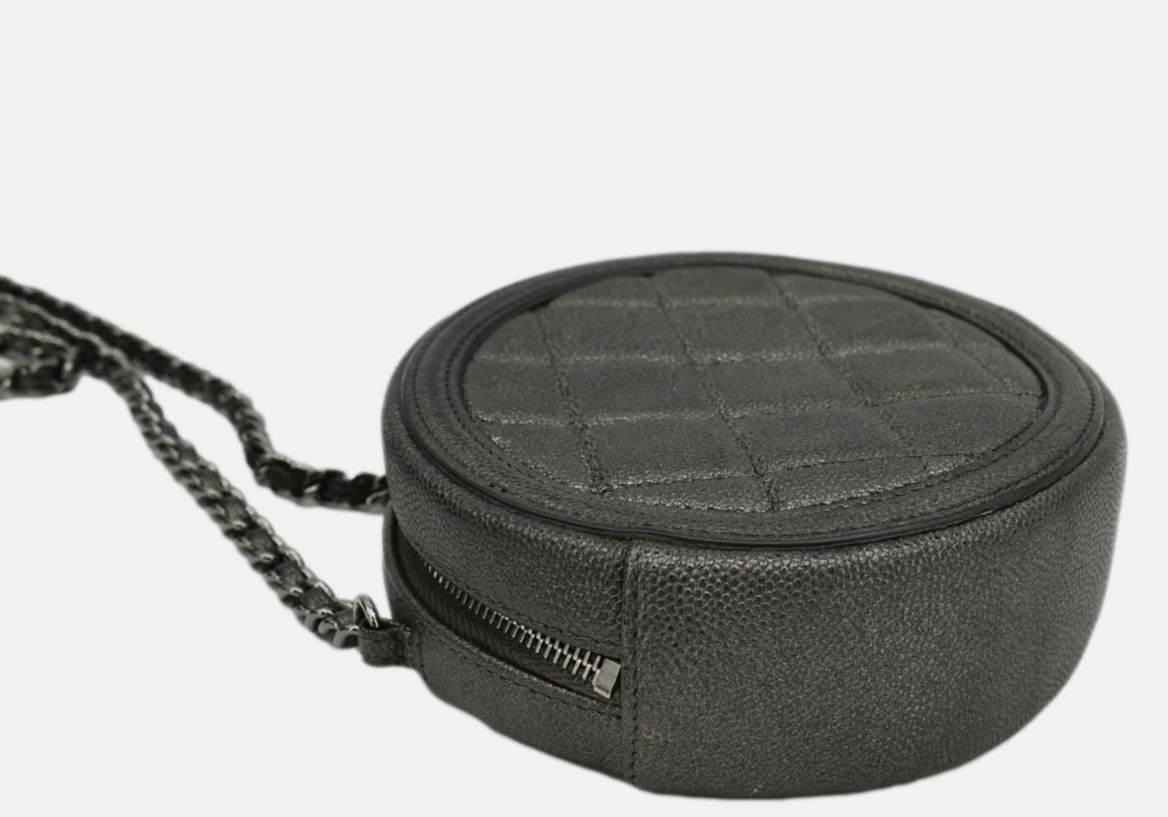 Chanel Round Filigree Caviar Metallic Crossbody Grey