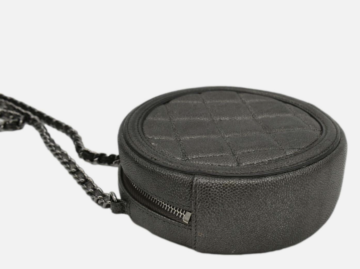 Chanel Round Filigree Caviar Metallic Crossbody Grey