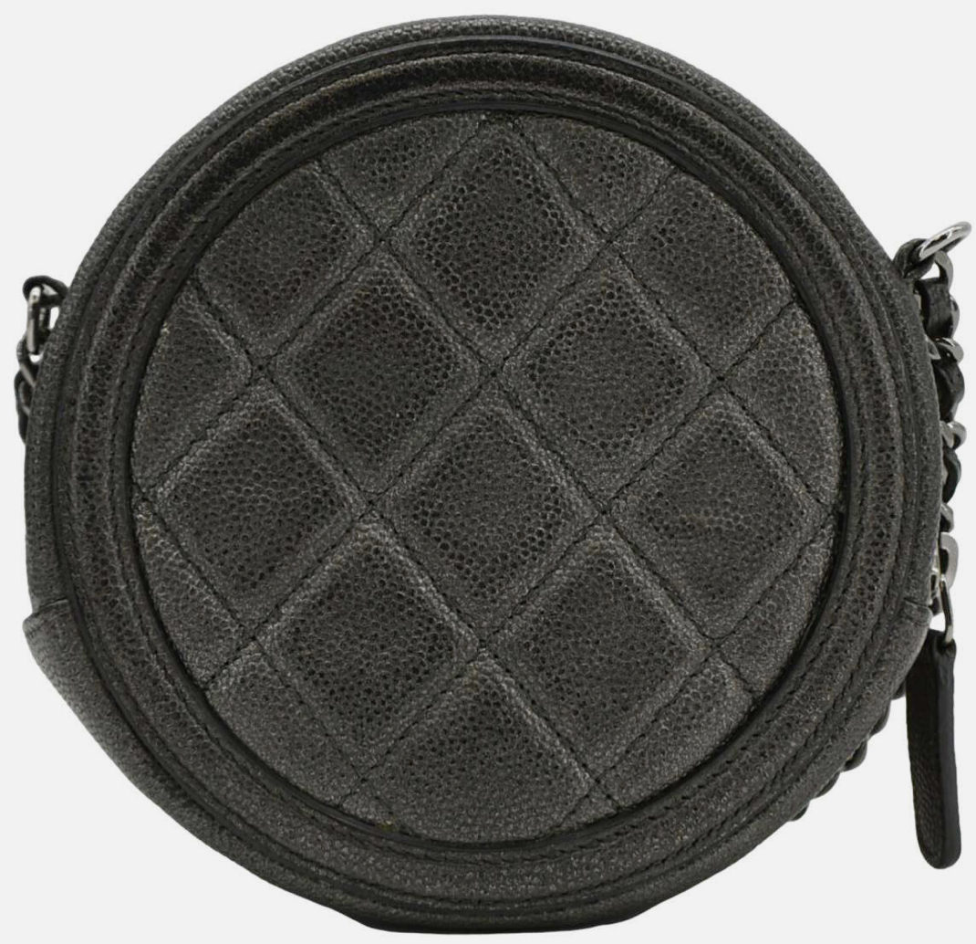 Chanel Round Filigree Caviar Metallic Crossbody Grey