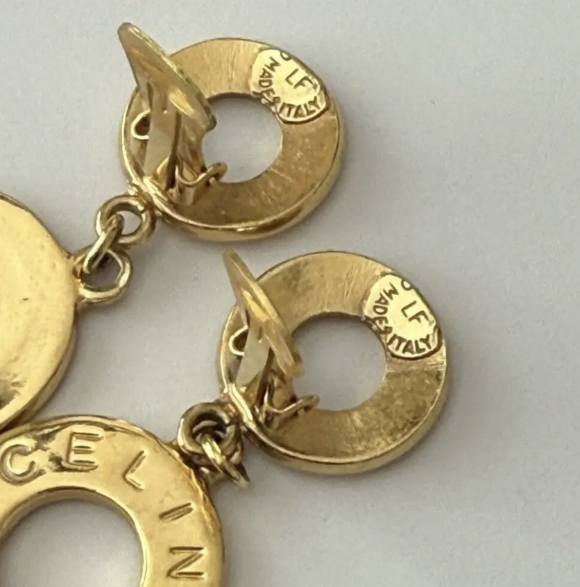 Celine Vintage Two Circle Clip-On Drop Dangle Earring Gold