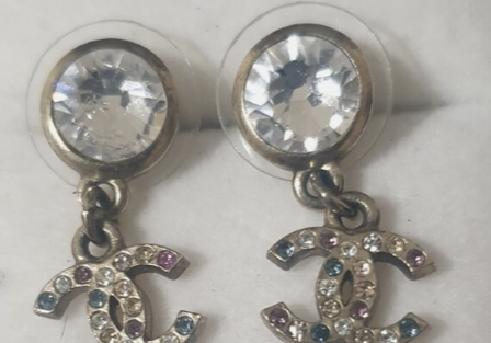 Chanel Antique CC Logo Multi Color Drop Crystal Earrings