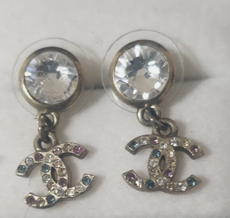 Chanel Antique CC Logo Multi Color Drop Crystal Earrings