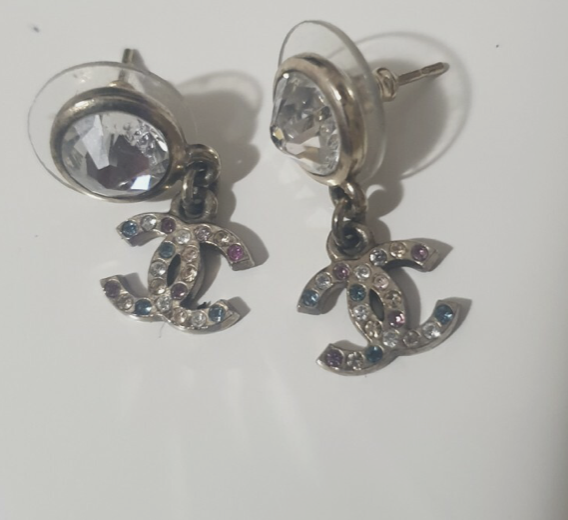 Chanel Antique CC Logo Multi Color Drop Crystal Earrings