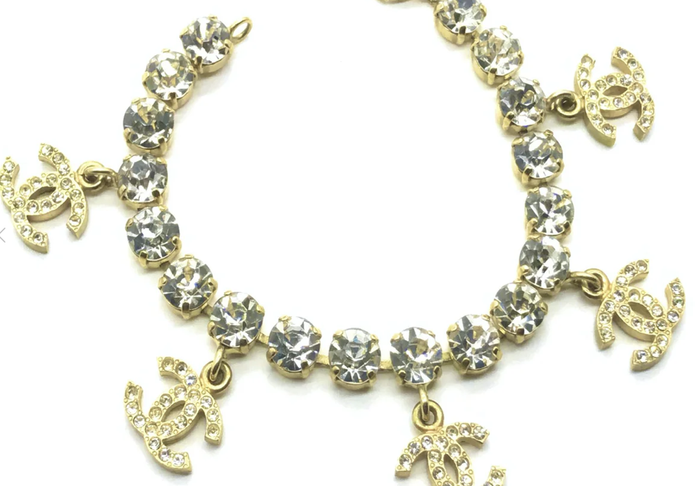 Chanel Rhinestone Bracelet with Crystal CC Charms Gold