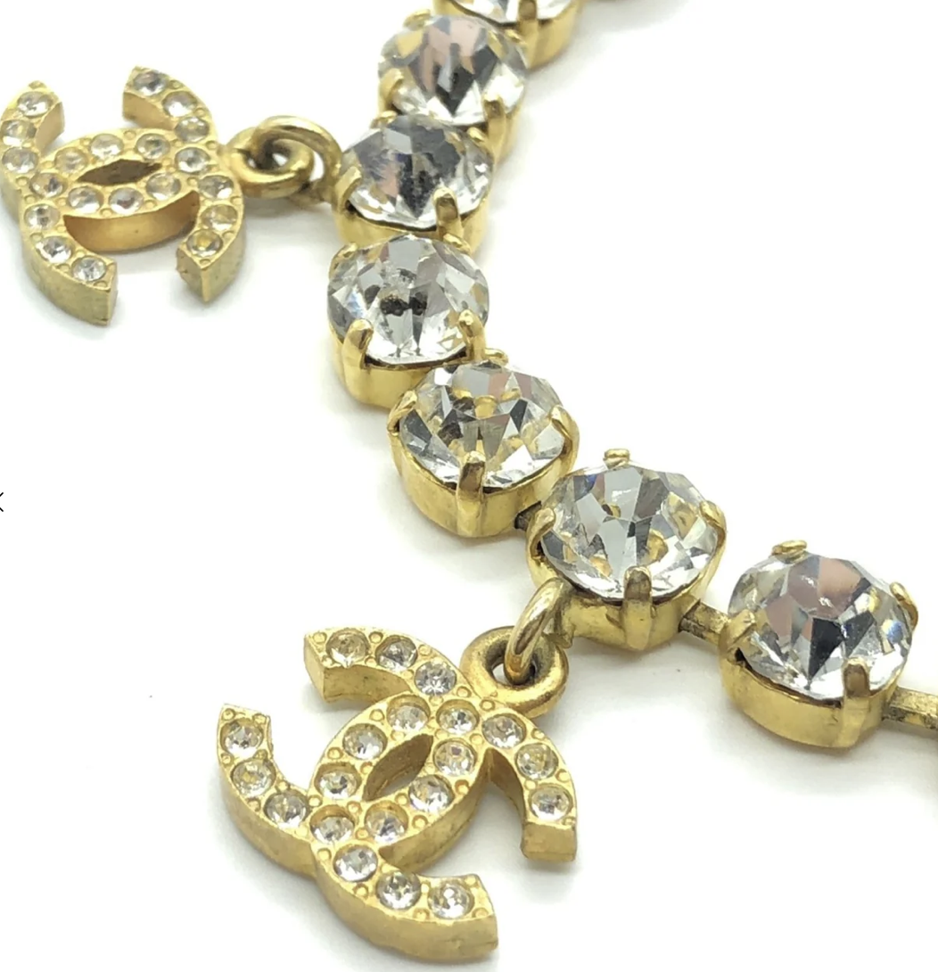 Chanel Rhinestone Bracelet with Crystal CC Charms Gold