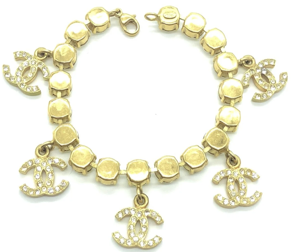 Chanel Rhinestone Bracelet with Crystal CC Charms Gold