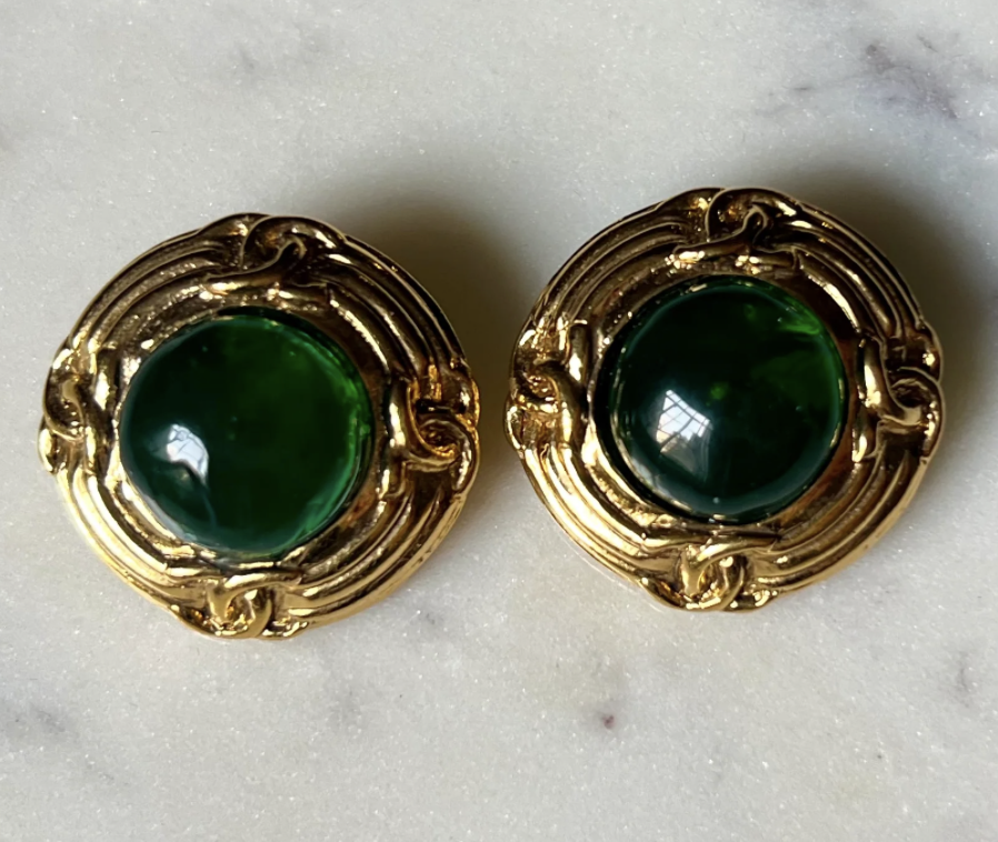 Chanel Vintage Gripoix Green Earrings