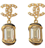 Chanel Pearl CC Emerald Crystal Dangle Earrings