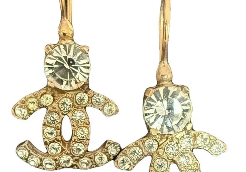 Chanel Crystal CC Drop Iconic Gold Earrings