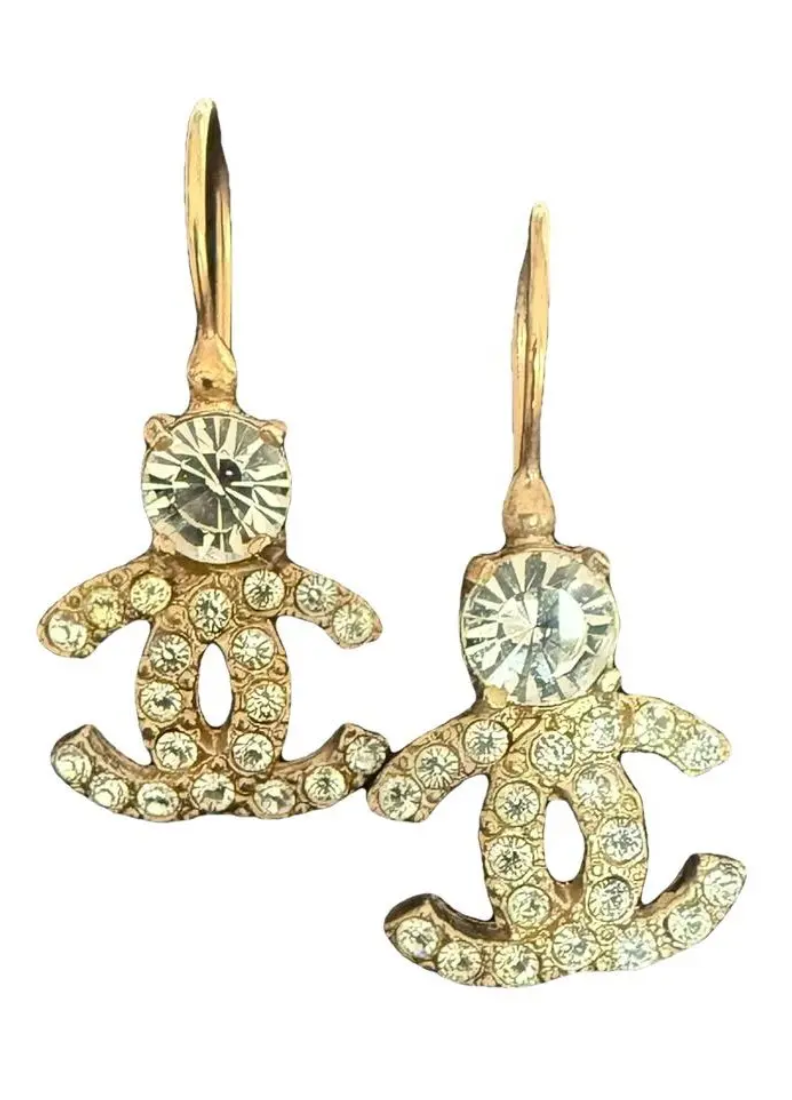 Chanel Crystal CC Drop Iconic Gold Earrings