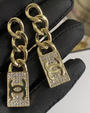 Chanel CC Dog Tag Charm Pierced Earrings