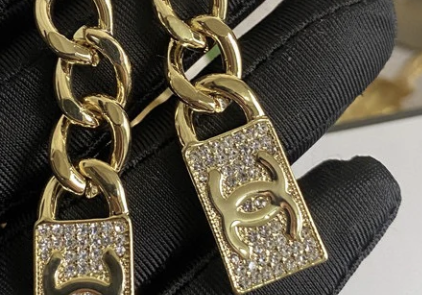 Chanel CC Dog Tag Charm Pierced Earrings