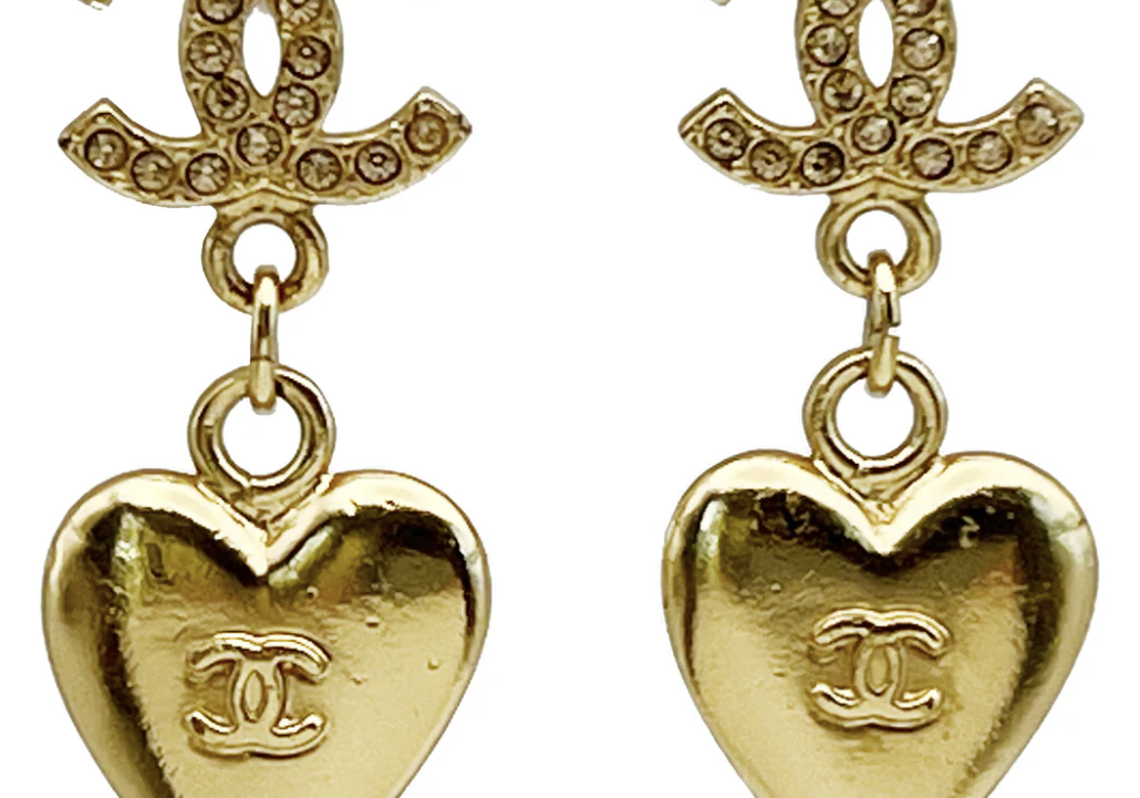Chanel CC Dangle Gold Crystal Earrings