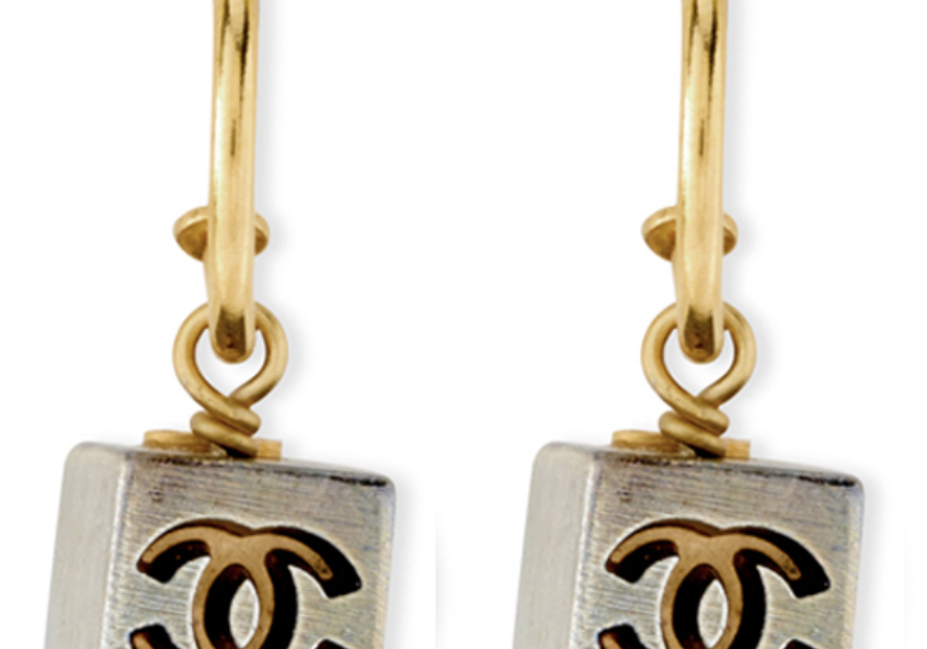 Chanel Vintage Cube CC Logo Huggie Gold Earrings