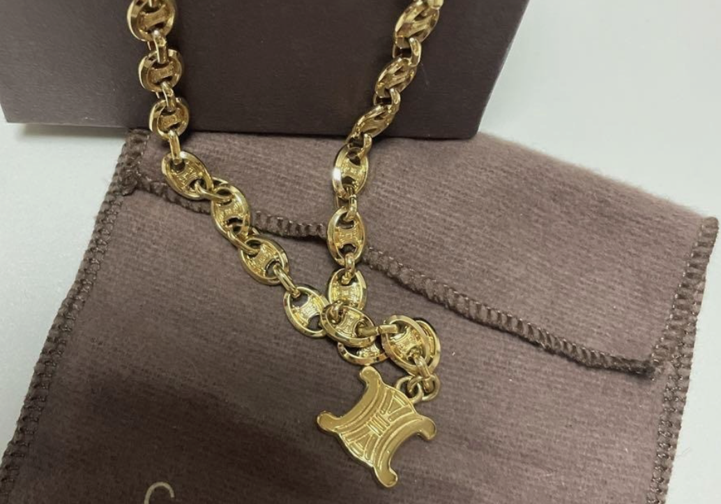 Celine Triomphe Charm Necklace Gold Tone