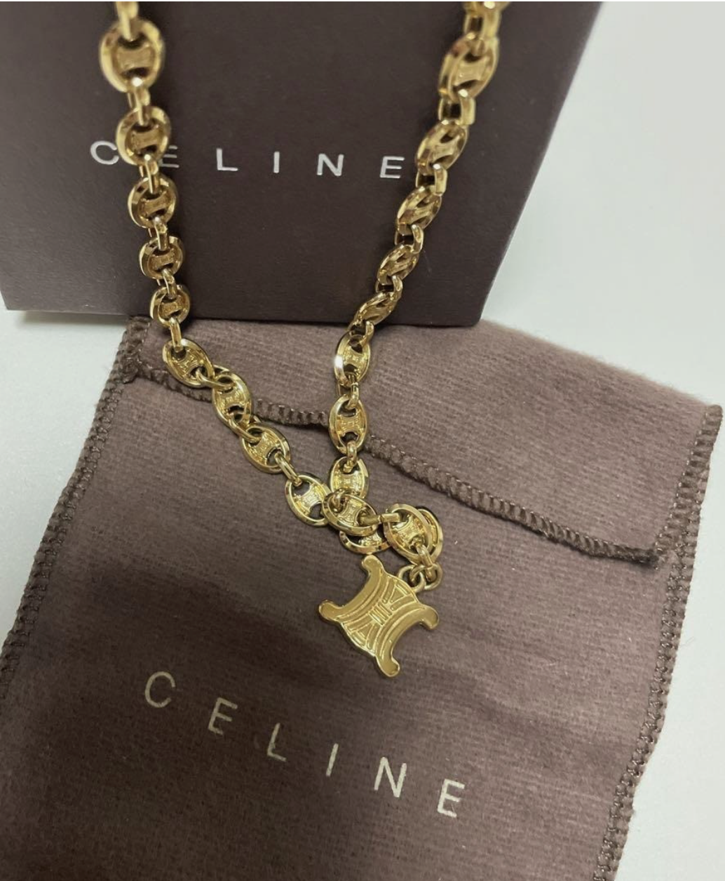 Celine Triomphe Charm Necklace Gold Tone