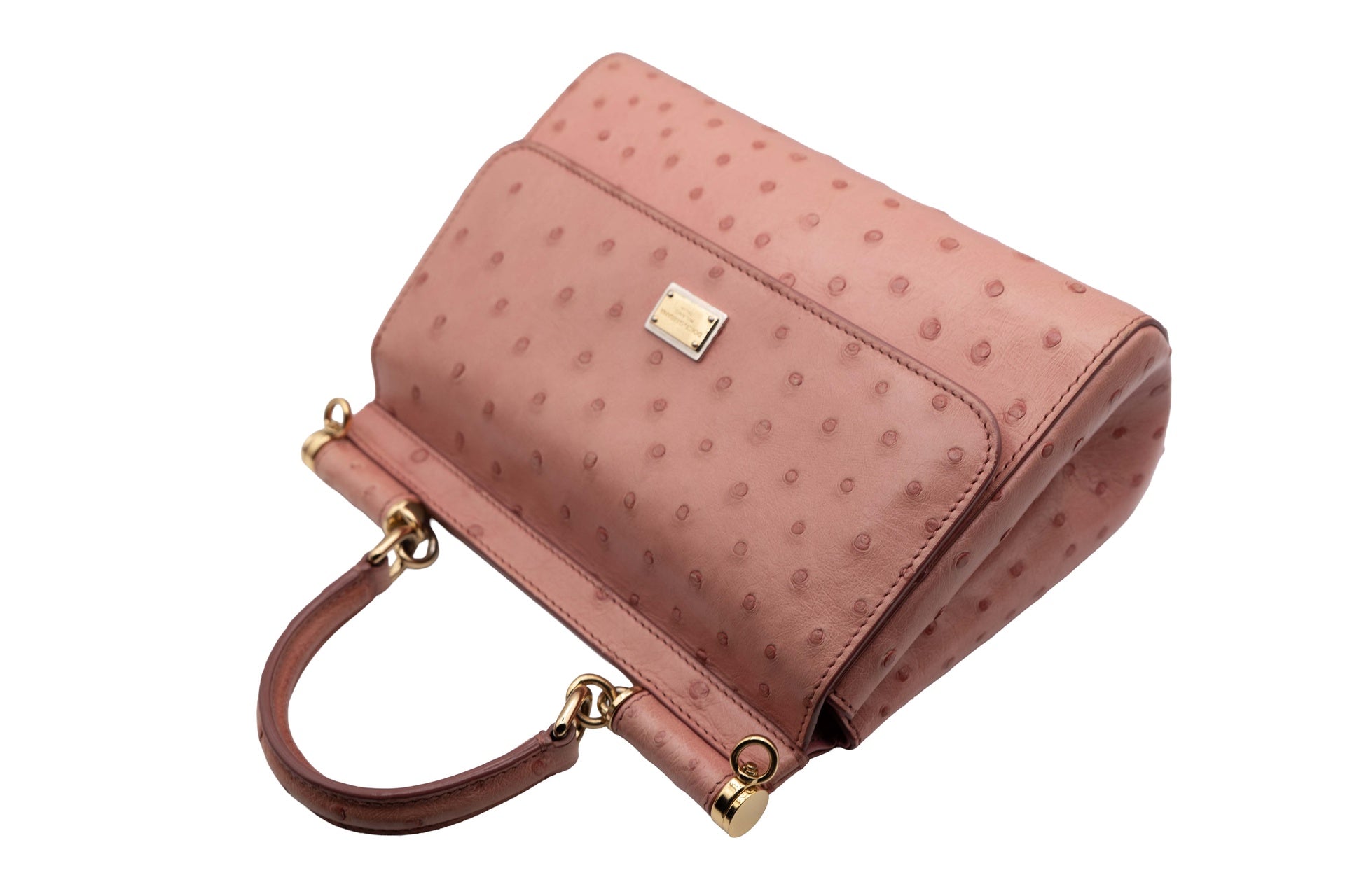 Dolce and Gabbana Full Ostrich Sicily Mini Pink Bag