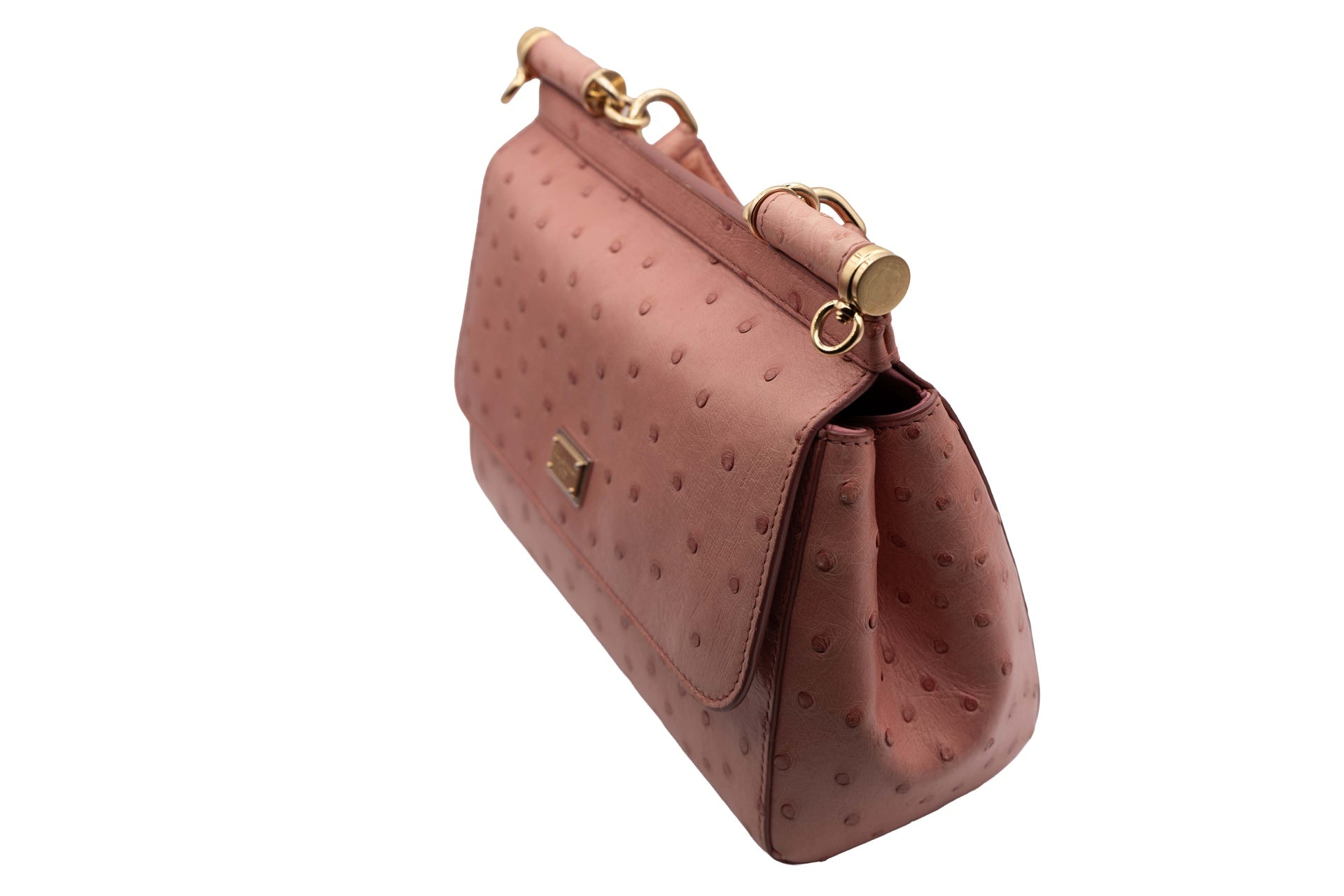 Dolce and Gabbana Full Ostrich Sicily Mini Pink Bag