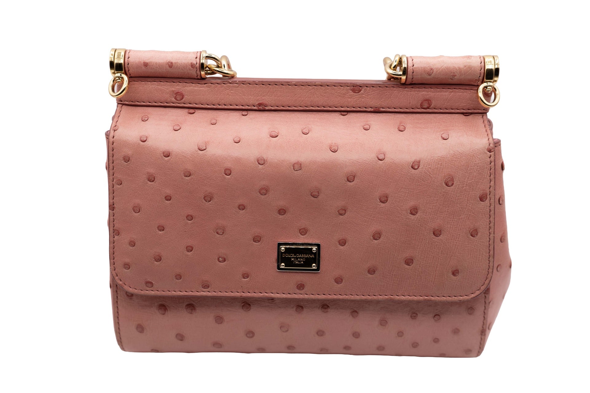Dolce and Gabbana Full Ostrich Sicily Mini Pink Bag