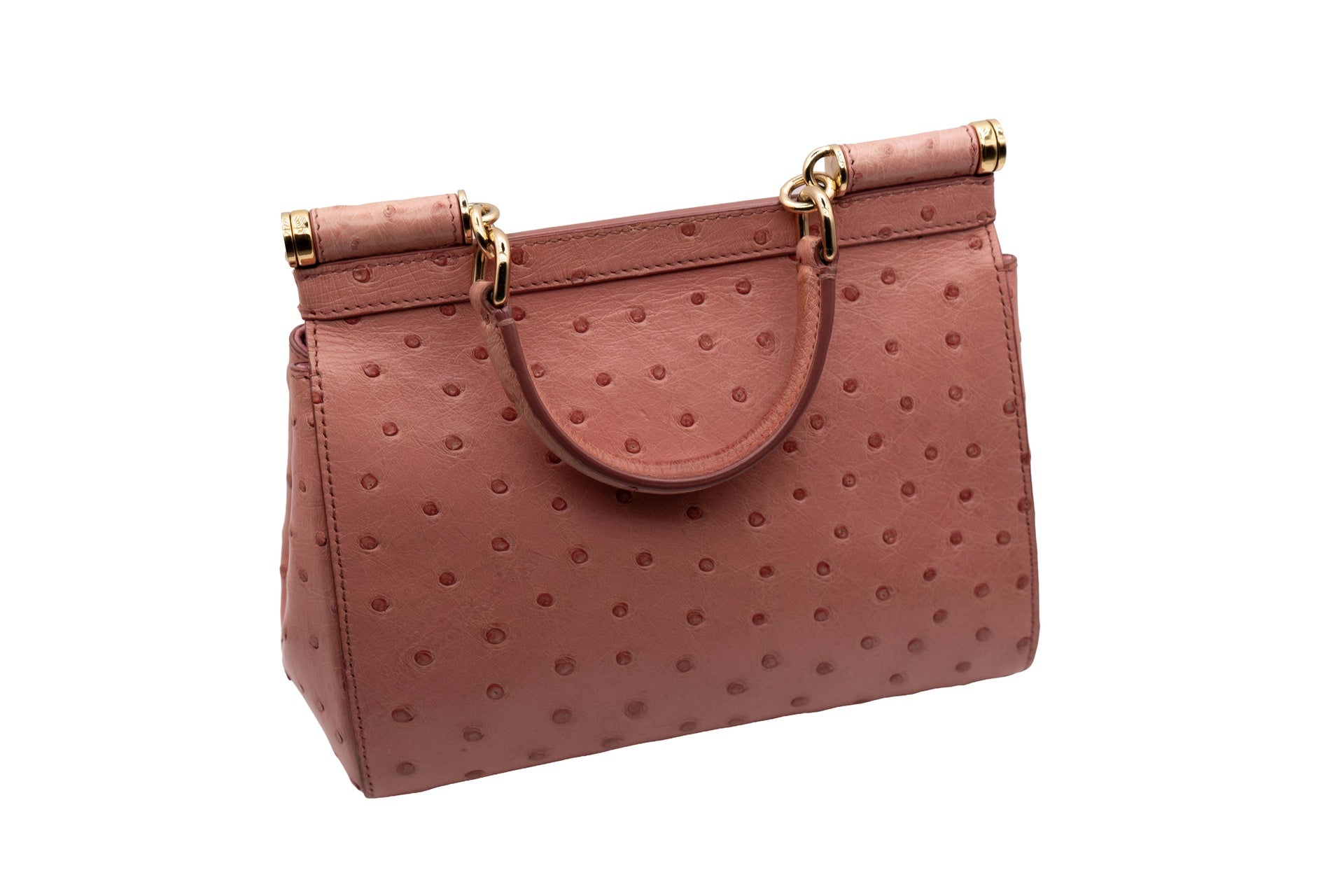Dolce and Gabbana Full Ostrich Sicily Mini Pink Bag