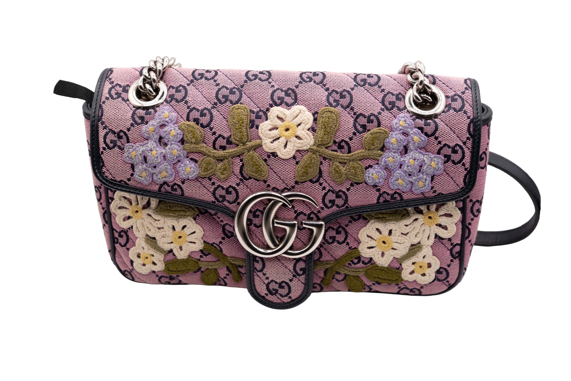Gucci Pink Denim Marmont w/ Embroidered Flowers ( Limited Edition )