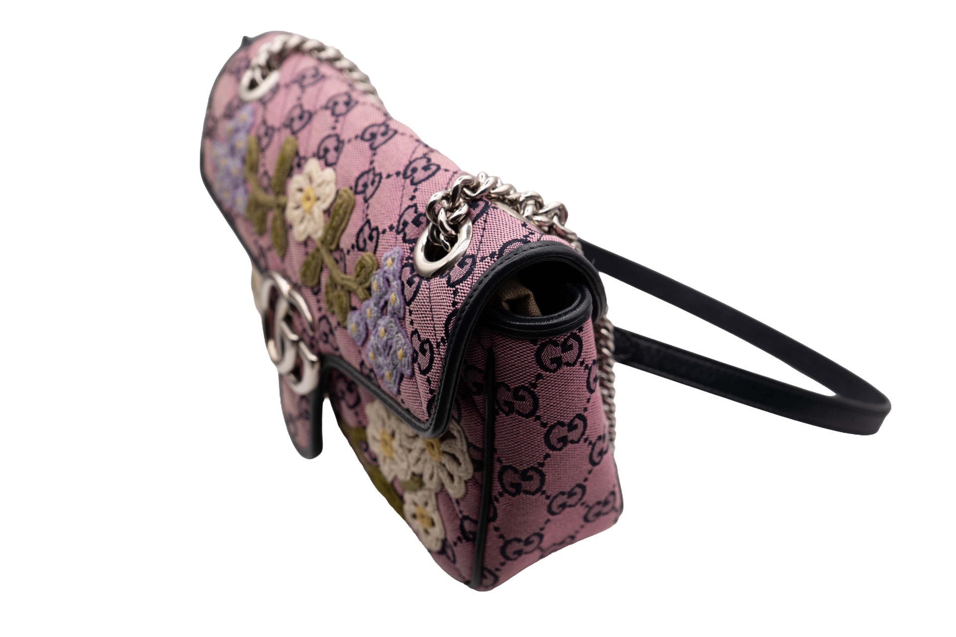 Gucci Pink Denim Marmont w/ Embroidered Flowers ( Limited Edition )