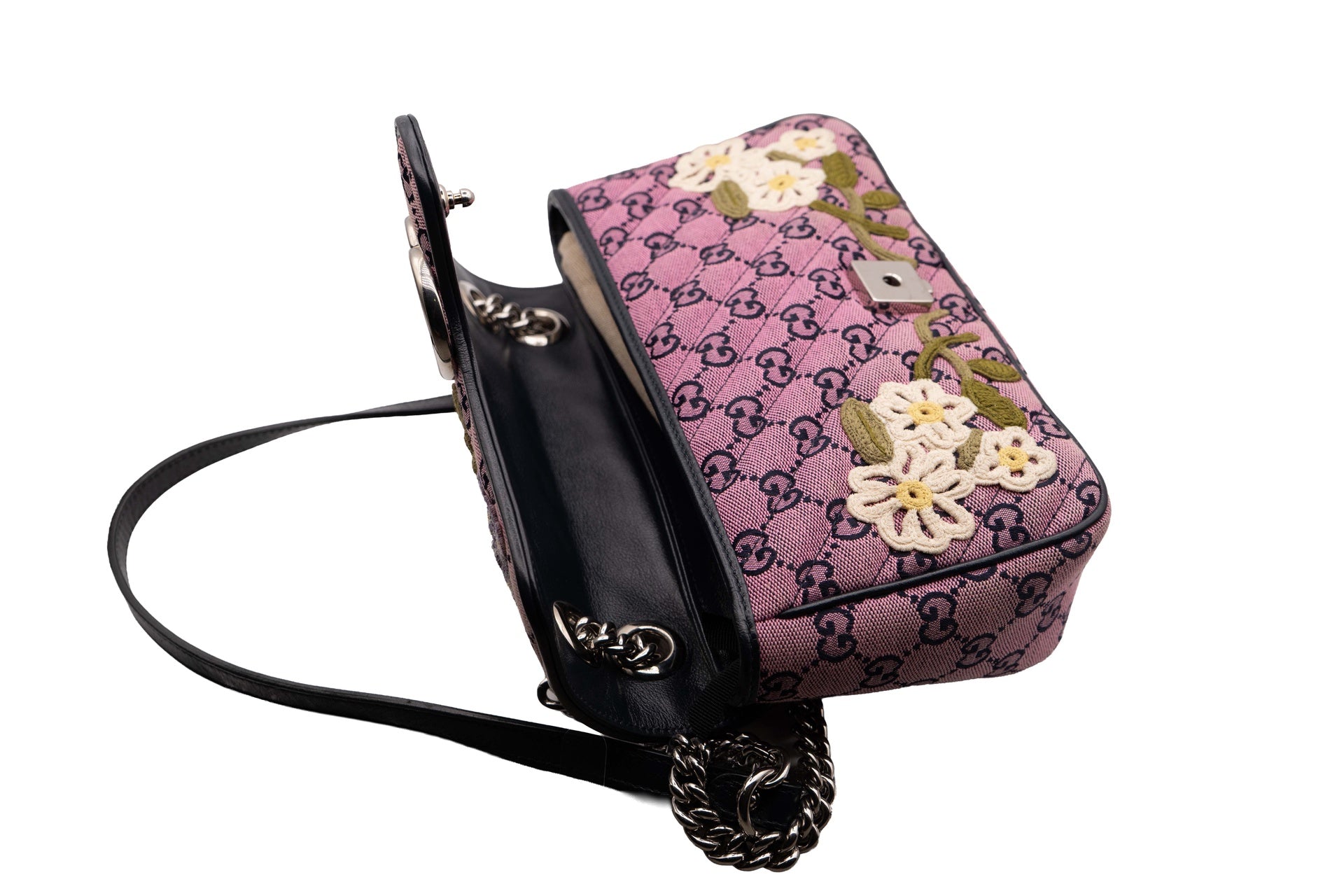 Gucci Pink Denim Marmont w/ Embroidered Flowers ( Limited Edition )
