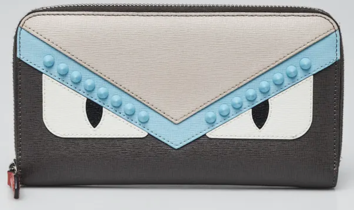 Fendi Vitello Elite Monster Eyes Studded Zip Around Coin Wallet
