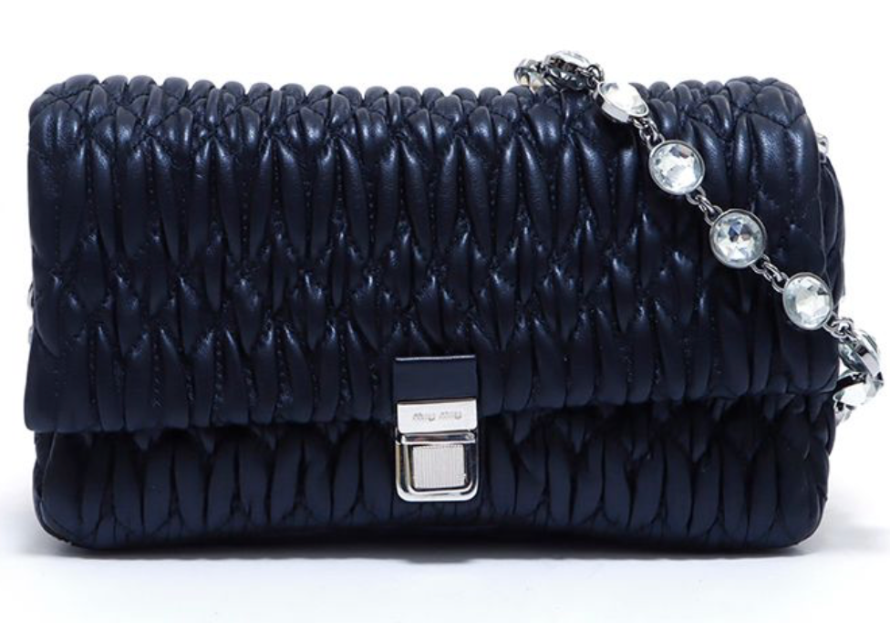 Miu Miu Jeweled Chain Black Quilted Black