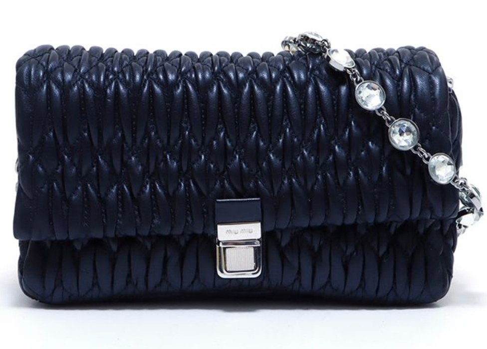 Miu Miu Jeweled Chain Black Quilted Black