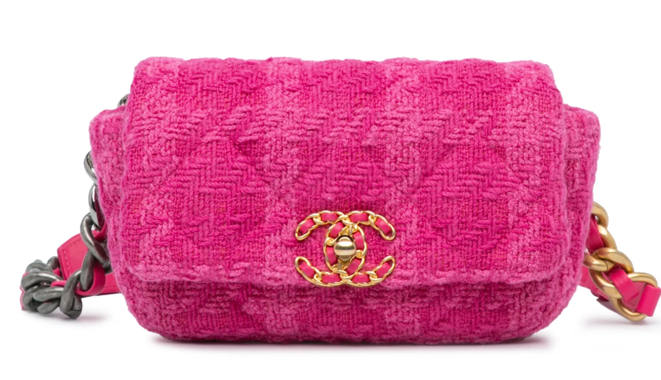 Chanel 19 Quilted Tweed Belt Bag Hot Pink