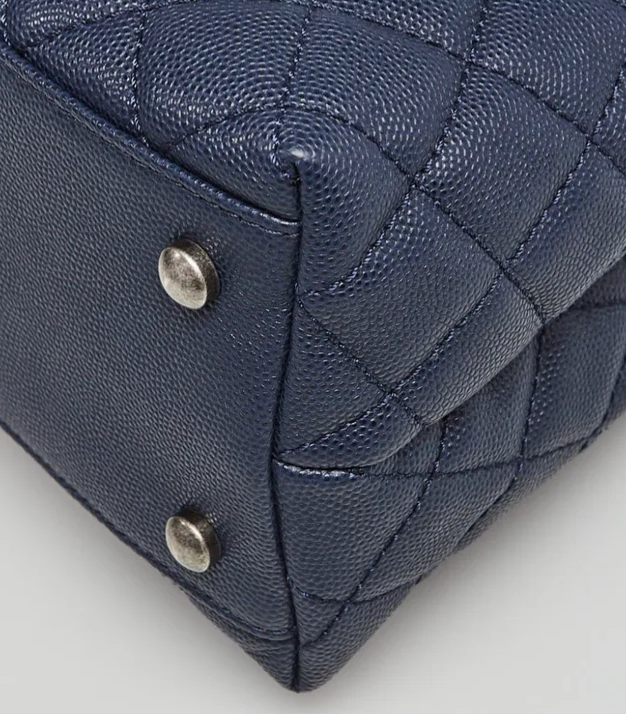 Chanel Quilted Caviar Navy Leather Burgundy Lizard Handle Small