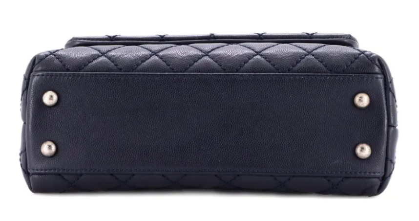 Chanel Coco Quilted Caviar Navy Blue Mini Lizard Top Handle