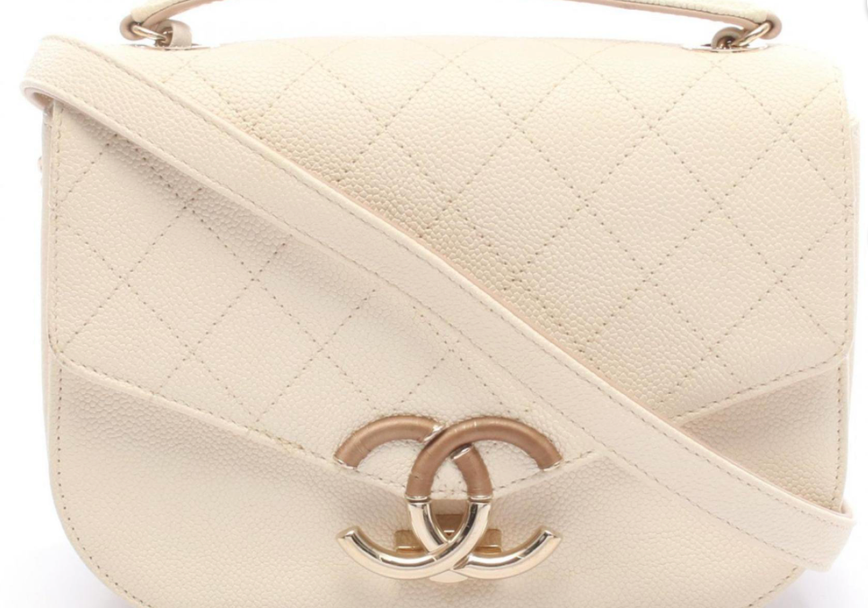 Chanel Coco Mark Top Handle Flap Bag Cream and Beige